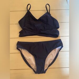 Girls Navy Two Piece Swimsuit with Cut Outs